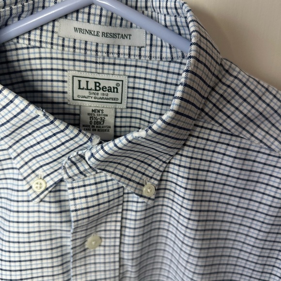 L.L. Bean Men's Blue Checkered Shirt size 15 1/2 - Picture 2 of 8